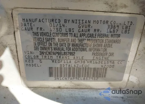 2014 Nissan Versa 1.6 S+ from USA, damaged, VIN 3N1CN7AP9EL857952